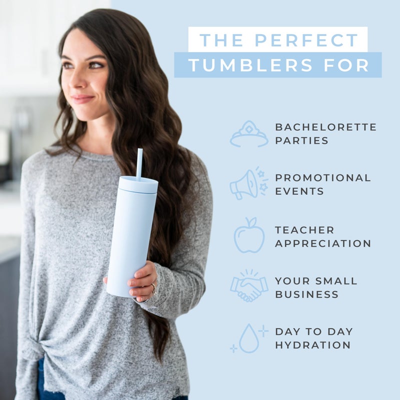 STRATA CUPS Perwinkle Skinny Tumblers with Lids and Straws (4 pack), 16oz Matte Pastel Colored Acrylic Tumblers with Lids and Straws, Double Wall Skinny Tumbler Bulk, Reusable Cup with Straw Cleaner - Image 5